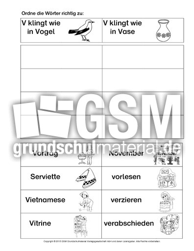 Worter Mit V Ordnen 4 Buchstaben Uben B Buchstaben Deutsch Klasse 1 Grundschulmaterial De