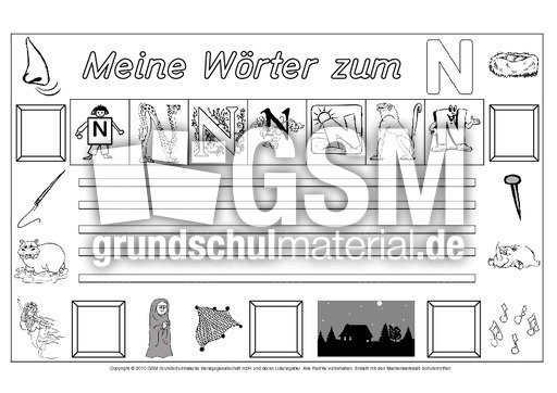 Worter Zum N Freies Schreiben Grundschulmaterial Fibel