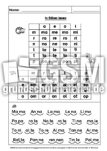 Silben lesen bis i, AB - I - Tobi-Fibel - In Silben lesen - Lesen - Deutsch  Klasse 1 - Grundschulmaterial.de