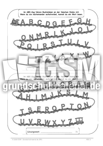 ABC - Zug 7 Buchstaben - ABC-Zug 7 Buchstaben - ABC - Zug - ABC - bungen -  Deutsch Klasse 2 - Grundschulmaterial.de