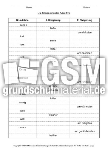 Steigerung Des Adjektivs Ubungen Adjektive Deutsch Klasse 2 Grundschulmaterial De