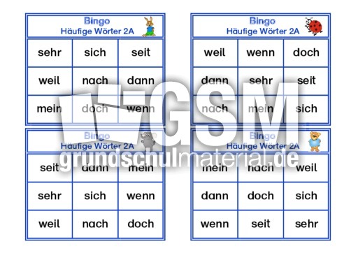 Bingo Haufige Worter 2a Lesegeschwindigkeit Erhohen Lesen Deutsch Klasse 2 Grundschulmaterial De