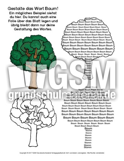 Baum Wort Bild 2 Konkrete Poesie Wort Bilder Nomen Deutsch Klasse 2 Grundschulmaterial De