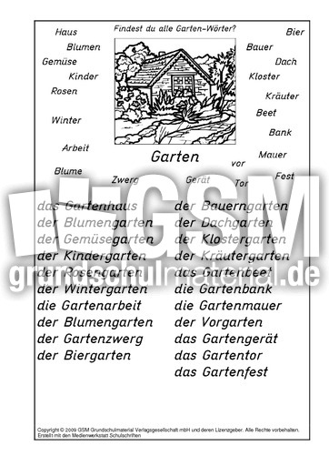 Garten Worter Losung A M Nomen Zusammensetzen Nomen