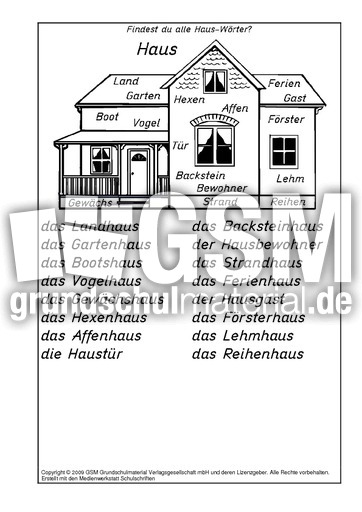 Haus Worter Losung A M Nomen Zusammensetzen Nomen