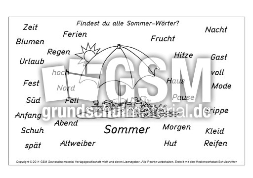 Sommer Worter N Z Nomen Zusammensetzen Nomen Zusammensetzen
