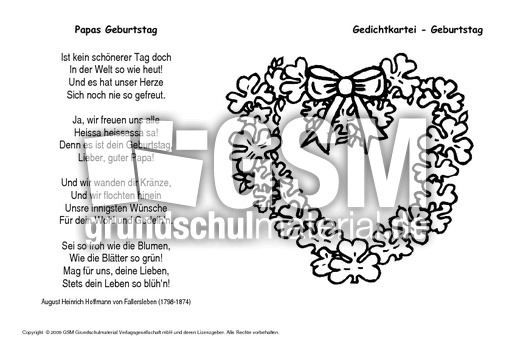 Papas Geburtstag Fallersleben Sw Kartei Gedichte Geburtstag Gedichte Kartei Werkstatt Deutsch Klasse 3 Grundschulmaterial De