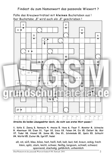 kreuzwortratsel adjektiv nomen ubungen adjektive grammatik deutsch klasse 3 grundschulmaterial de