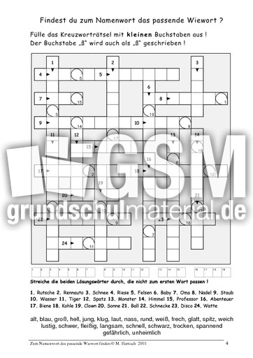kreuzwortratsel adjektiv nomen ubungen adjektive grammatik deutsch klasse 3 grundschulmaterial de