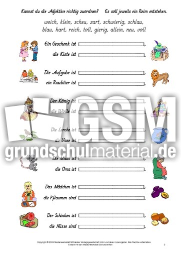 Adjektive Reime Finden 1 9 Reime Finden Adjektive Grammatik Deutsch Klasse 3 Grundschulmaterial De