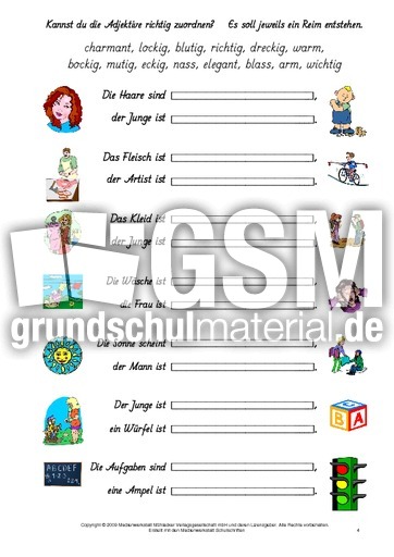 Adjektive Reime Finden 1 9 Reime Finden Adjektive Grammatik Deutsch Klasse 3 Grundschulmaterial De