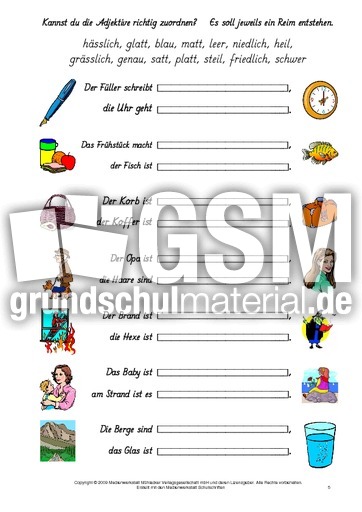 Adjektive Reime Finden 1 9 Reime Finden Adjektive Grammatik Deutsch Klasse 3 Grundschulmaterial De