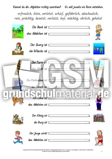 Adjektive Reime Finden 1 9 Reime Finden Adjektive Grammatik Deutsch Klasse 3 Grundschulmaterial De