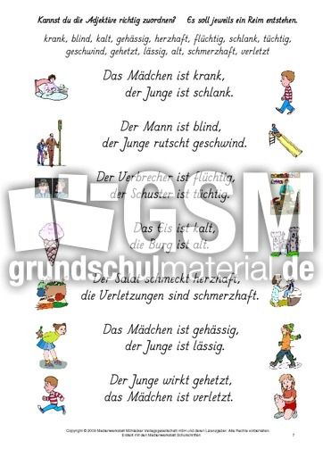 Adjektive Reime Finden 1 9 Lo Reime Finden Adjektive Grammatik Deutsch Klasse 3 Grundschulmaterial De
