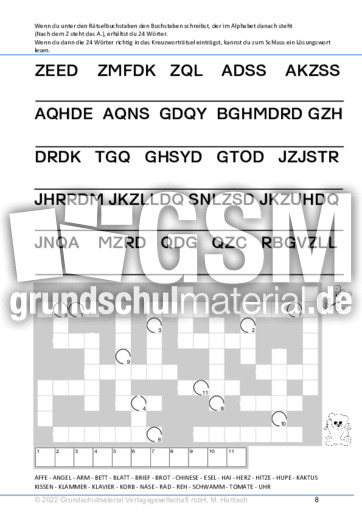 KWR - Rtselschrift_8 - Rtselschrift - Kreuzwortrtsel - Deutsch Klasse 3  - Grundschulmaterial.de