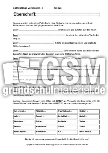 Ab Satzanfange Verbessern 7 Ab Satzanfang Verbessern Texte Bearbeiten Schreibanlasse Deutsch Klasse 3 Grundschulmaterial De