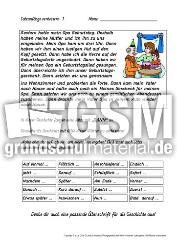 Kartei Satzanfange Verbessern Seite 1 14 Kartei Satzanfang Verbessern Texte Bearbeiten Schreibanlasse Deutsch Klasse 3 Grundschulmaterial De