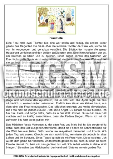 Frau Holle Marchen Arbeitsblatter Marchen Mit Aufgaben Zum Suchenden Lesen Fabeln Und Marchen Deutsch Klasse 4 Grundschulmaterial De