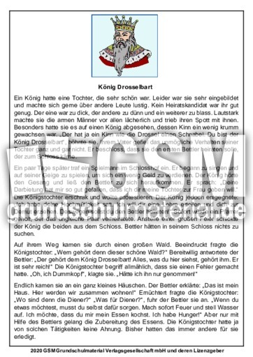 Konig Drosselbart Marchen Arbeitsblatter Marchen Mit Aufgaben Zum Suchenden Lesen Fabeln Und Marchen Deutsch Klasse 4 Grundschulmaterial De