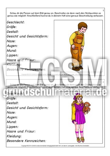 Kartei Personenbeschreibung B 1 15 Personenbeschreibung Kartei Personen Beschreibungen Deutsch Klasse 4 Grundschulmaterial De