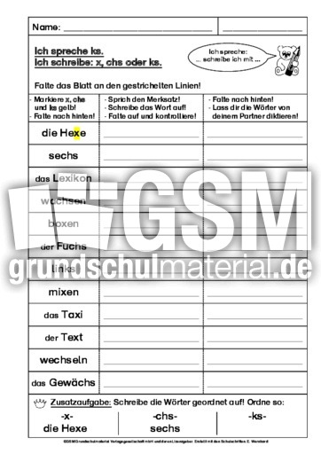 Merkworter Mit X Chs Ks Kl 4 Merkwortertraining Rechtschreibung Deutsch Klasse 4 Grundschulmaterial De