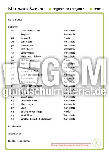 U Vorschlage Englisch Ab Lernjahr 1b Kartei