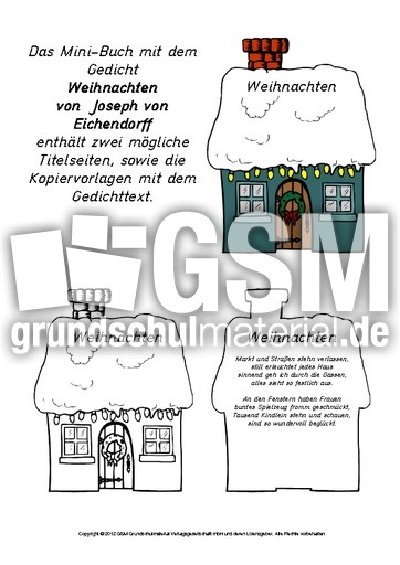 Mini Buch Weihnachten Eichendorff 1 4 Mini Bucher Klassische Gedichte Advents Weihnachts Lapbook Weihnachten Feste Und Feiertage Hus Klasse 2 Grundschulmaterial De