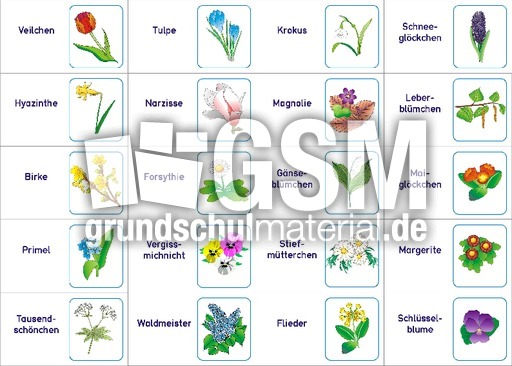 Domino Blumen Domino Fruhlingsblumen Fruhling Jahreszeiten Hus Klasse 2 Grundschulmaterial De