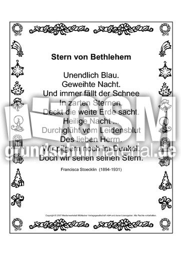 Stern Von Bethlehem Stoecklin Sw Druckvorlagen Gedichte Prasentation Gedichte Weihnachten Feste Feiertage Hus Klasse 3 Grundschulmaterial De