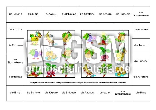 Lustige Fruchte Bingo 1 Lustige Fruchte Ernahrung Themen Und Projekte Hus Klasse 3 Grundschulmaterial De