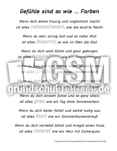 Gefuhle Sind So Wie Farben Text Texte Gefuhle Themen Und
