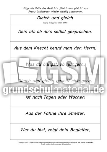 Ordnen-Gleich-und-gleich - Gedichtteile ordnen - Gedichte Ordnen-Gleich-und-gleich - Gedichtteile ordnen - Gedichte