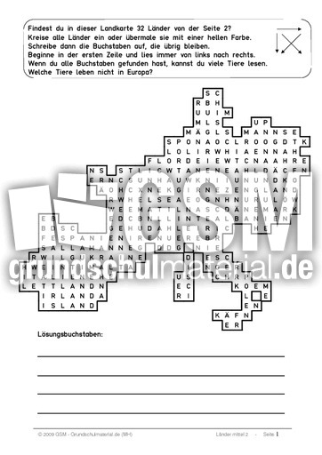 Lander 3 Mittel 2 Lander 3 Gitterratsel Suchsel Europa Erdkunde Sachthemen Hus Klasse 4 Grundschulmaterial De