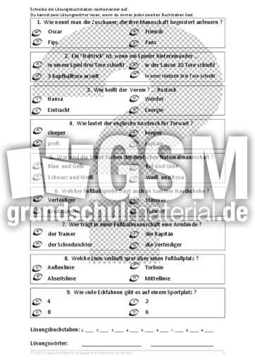 rund um den fussball b fussball quiz fussball material klassenubergreifendes material grundschulmaterial de