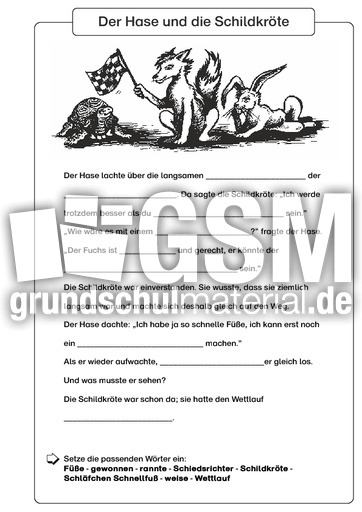 Der Hase Und Die Schildkrote Fabeln Im Unterricht Marchen Sagen Fabeln Material Klassenubergreifendes Material Grundschulmaterial De