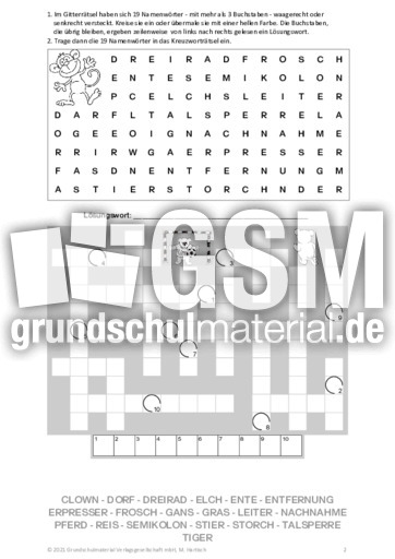 Namenwrter_2 - Gitter- und Kreuzwortrtsel - Rtsel, Puzzles und Suchsel -  Material Klassenbergreifendes Material - Grundschulmaterial.de