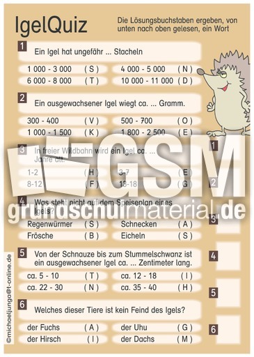Igelquiz Kinderratsel Des Tages Ratsel Puzzles Und Suchsel Material Klassenubergreifendes Material Grundschulmaterial De
