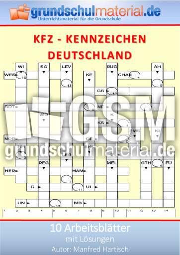 KFZ-Kennzeichen Deutschland - KFZ-Kennzeichen - Kreuzwortrtsel - Rtsel,  Puzzles und Suchsel - Material Klassenbergreifendes Material -  Grundschulmaterial.de