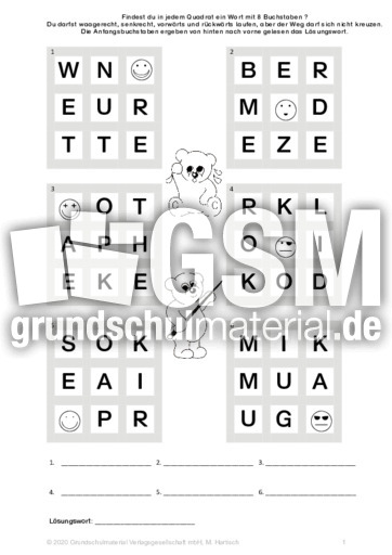 Schlangenwort im Quadrat_1 - Schlangenwort im Quadrat - Rtsel, Puzzles und  Suchsel - Material Klassenbergreifendes Material - Grundschulmaterial.de