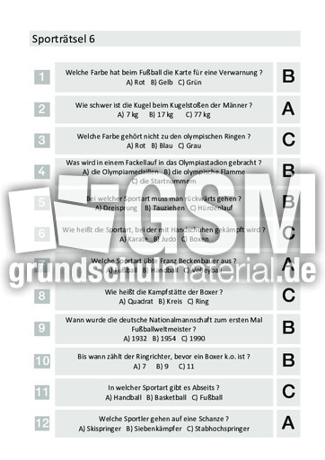 Sporträtsel - Der fröhliche Nachmittag - Vorleserätsel ...