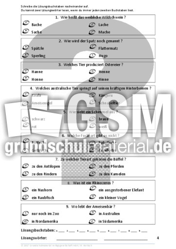 Tierratsel B 1 Tiere Wer Weiss Denn So Etwas Ratsel Puzzles Und Suchsel Material Klassenubergreifendes Material Grundschulmaterial De