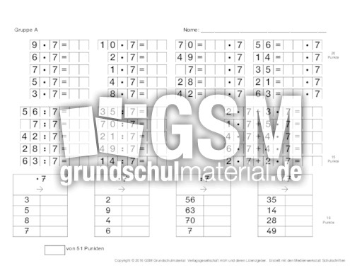 Test Zur 7er Reihe A Tests Einmaleins Arbeitsbatter 1x1 1x1