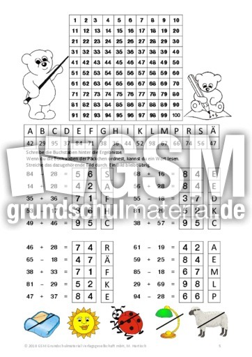 Ze Ze Mit U Ubungsaufgaben Mit 100er Tafel Plus Und Minus Im
