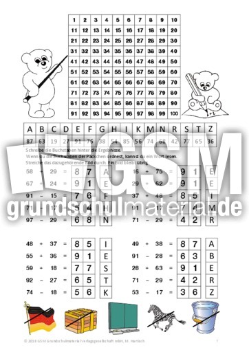 Ze Ze Mit U Ubungsaufgaben Mit 100er Tafel Plus Und Minus Im