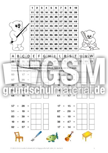 Ze Ze Mit U Ubungsaufgaben Mit 100er Tafel Plus Und Minus Im