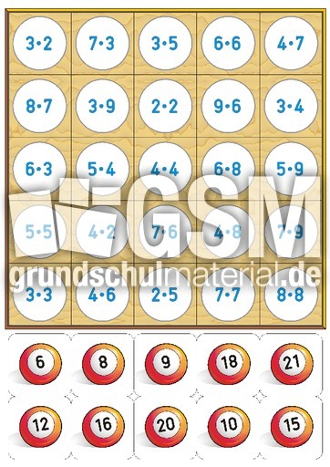 Bingo Tafel 1 1x1 Bingo Fur 6 Spielerisch Rechnen Mathe Klasse 2 Grundschulmaterial De