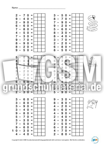 Zehner Einmaleins Einmaleinsreihen 1x1 Training Mathe Klasse 3 Grundschulmaterial De