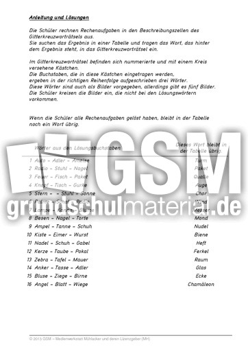 Kreuzwortratsel Rechnen 1x1 24 Aufgaben 24 Aufgaben