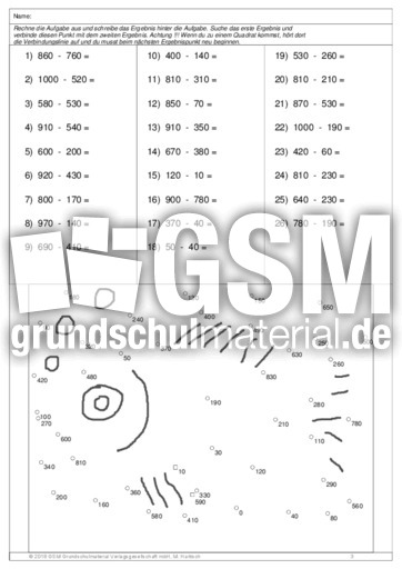 Minus Aufgaben 3 Punkte Verbinden Plus Und Minus Arbeitsblatter Mathe Klasse 3 Grundschulmaterial De