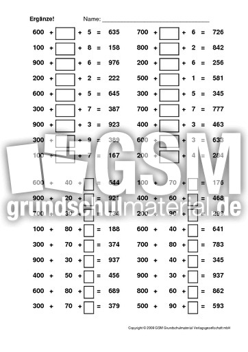 Erganzen Arbeitsblatter Erweiterung Des Zahlenraums Mathe Klasse 3 Grundschulmaterial De